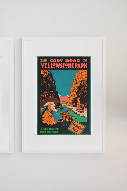 Cody Road to Yellowstone poster on a light wall