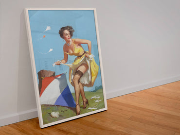 The Final Touch by Gil Elvgren, pin-up poster — leaning frame