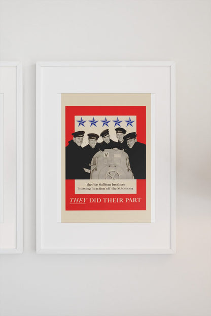 The Five Sullivan Brothers — They Did Their Part poster on a light wall