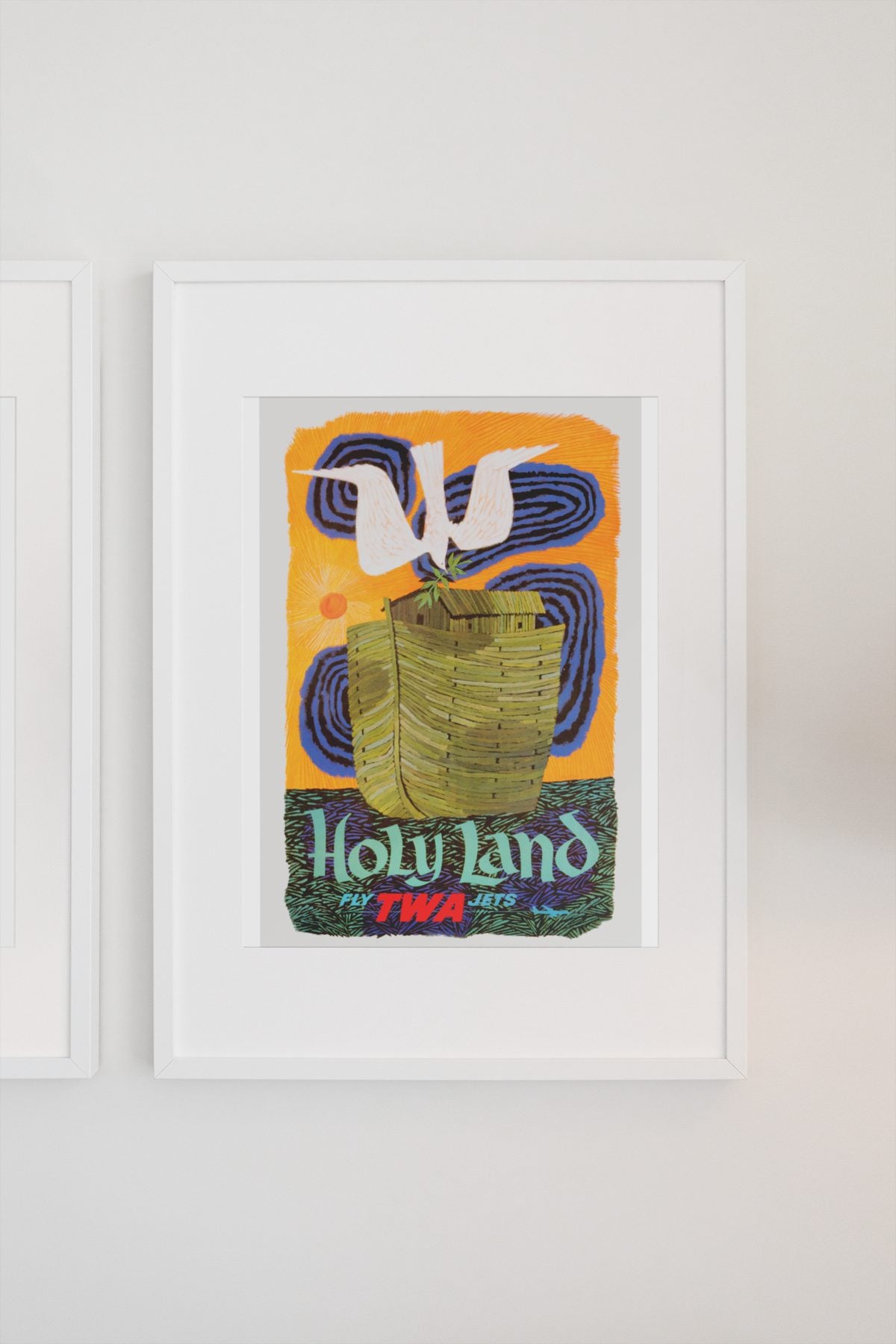 Holy Land Fly TWA poster on a light wall