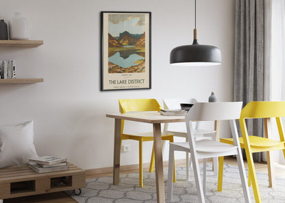 The Lake District poster framed above a dining table