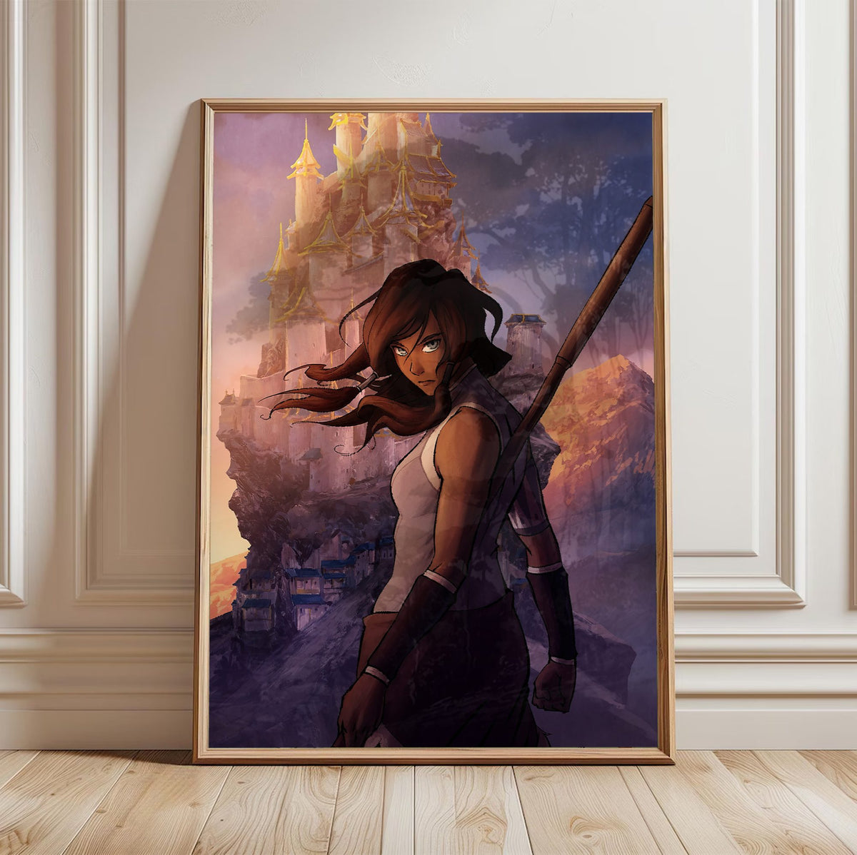 The Legend of Korra Korra Art poster in a light oak frame leaning against a white wall