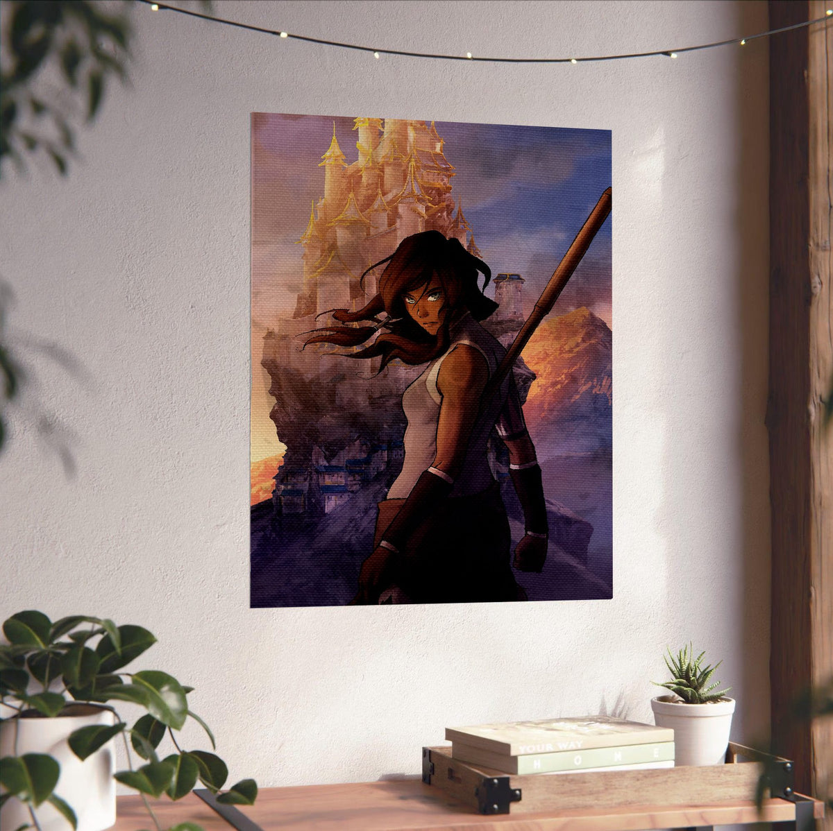 The Legend of Korra Korra Art poster unframed on a white wall above a desk