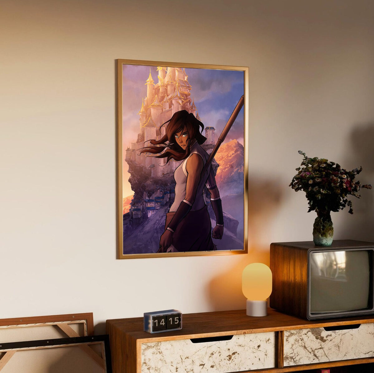The Legend of Korra Korra Art poster in an oak frame above a sideboard