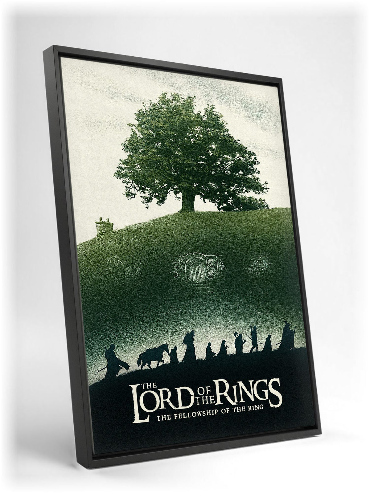 The Lord of the Rings: The Fellowship of the Ring (2001) Shire Tree Art as a black floater framed canvas leaning against a wall