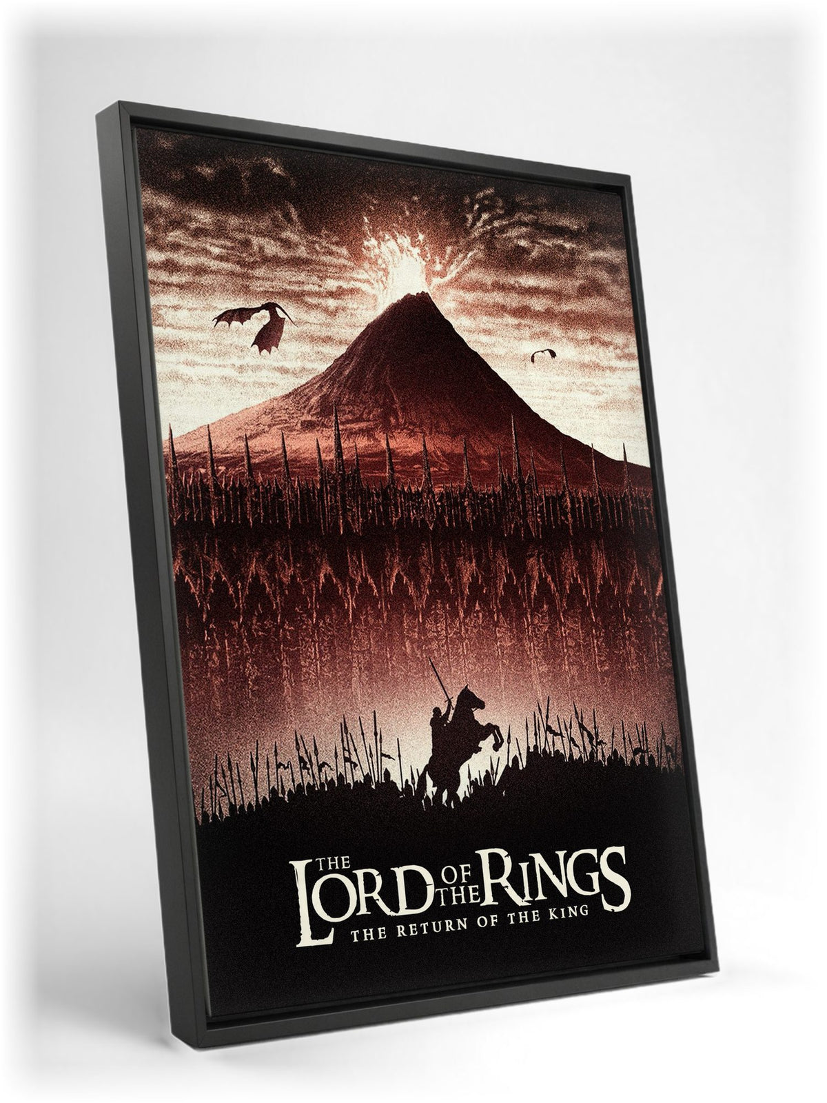 The Lord of the Rings: The Return of the King (2003) Mount Doom Art as a black floater framed canvas leaning against a wall