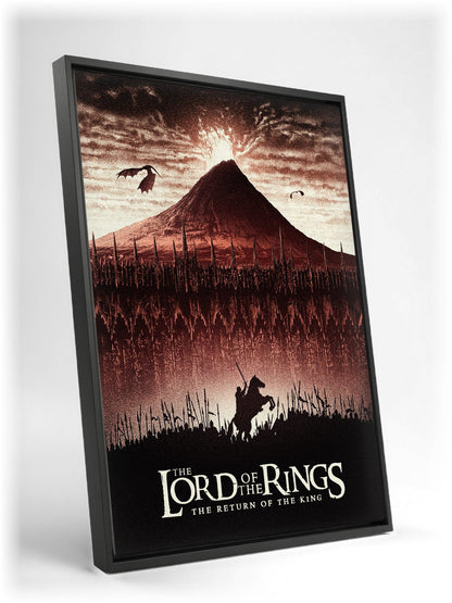 The Lord of the Rings: The Return of the King (2003) Mount Doom Art as a black floater framed canvas leaning against a wall