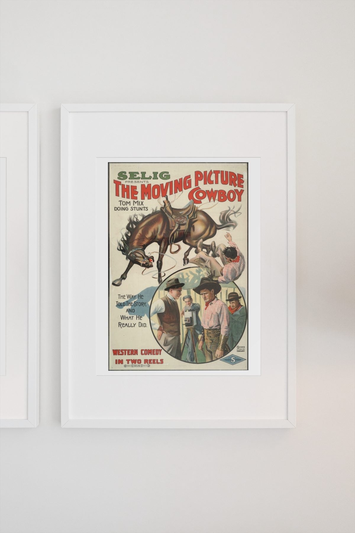 The Moving Picture Cowboy Tom Mix poster on a light wall