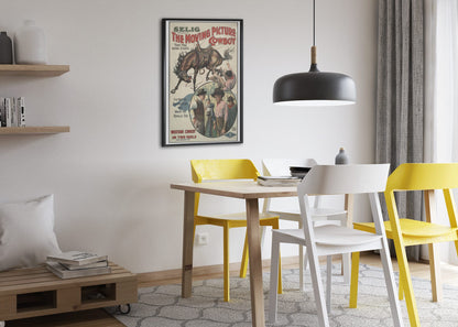 The Moving Picture Cowboy Tom Mix poster framed above a dining table