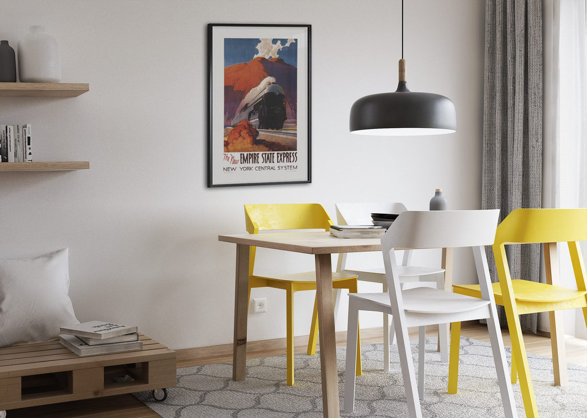 Empire State Express poster framed above a dining table