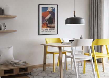 Empire State Express poster framed above a dining table