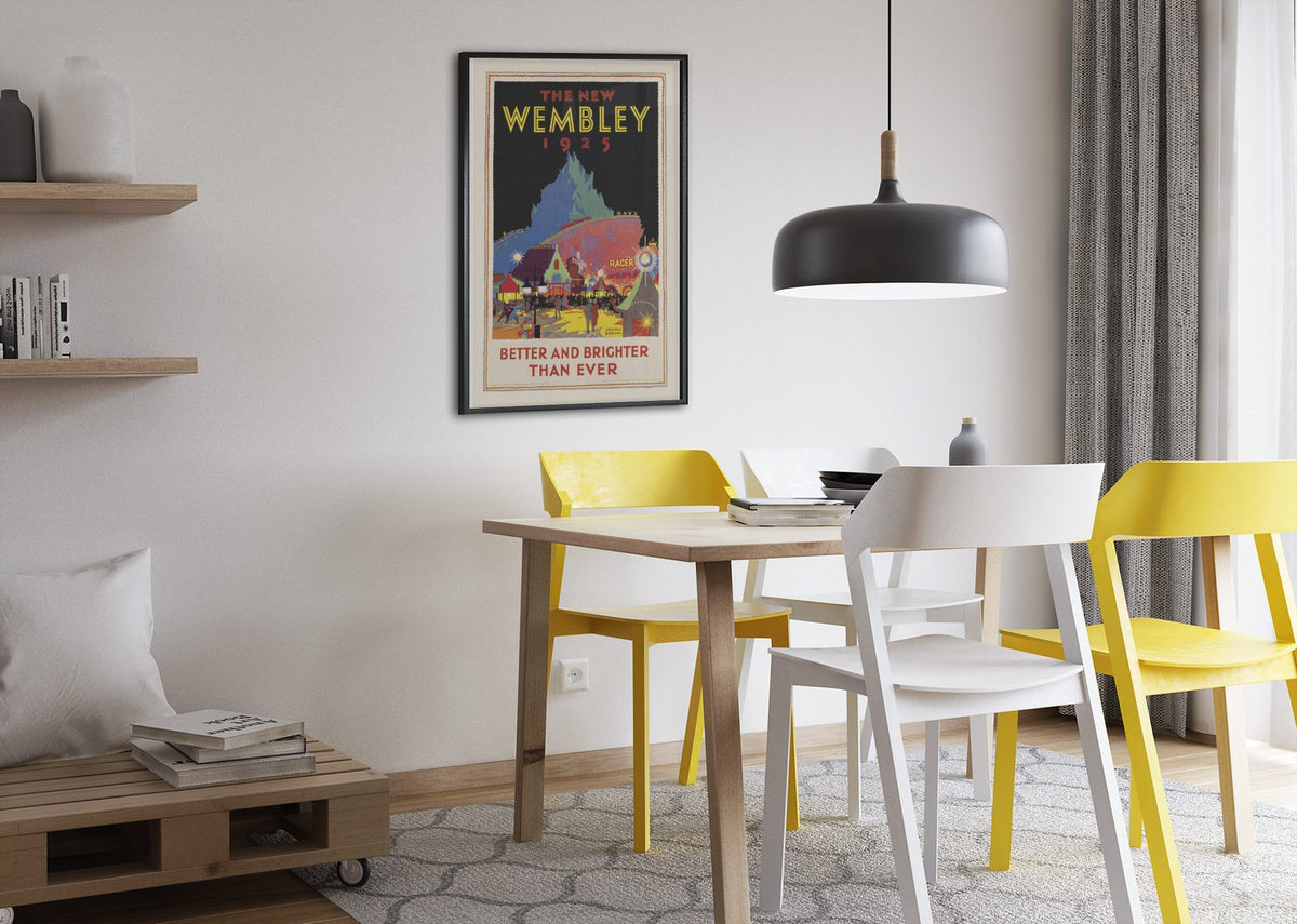 The New Wembley 1925 poster framed above a dining table