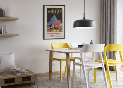 The New Wembley 1925 poster framed above a dining table