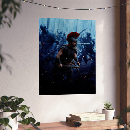 The Odyssey (2026) Movie Battle Art poster unframed on a white wall above a desk
