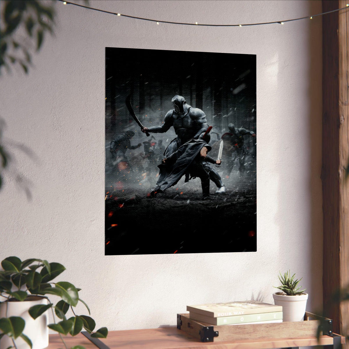 The Odyssey (2026) Movie Key Art poster unframed on a white wall above a desk