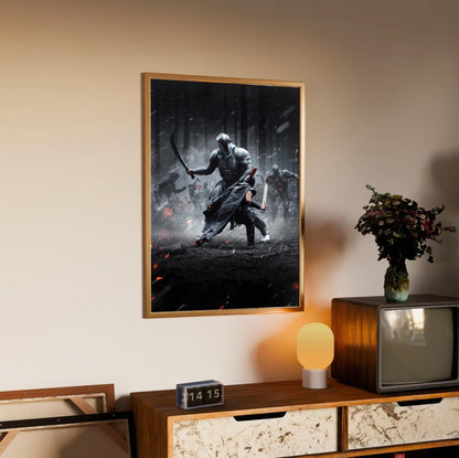 The Odyssey (2026) Movie Key Art poster in an oak frame above a sideboard