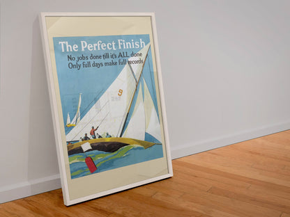 The Perfect Finish poster in a white frame leaning against a wall