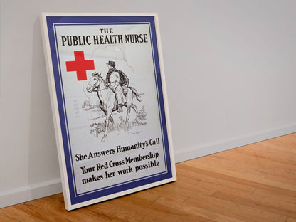 The Public Health Nurse poster in a white frame leaning against a wall