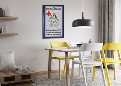 The Public Health Nurse poster framed above a dining table