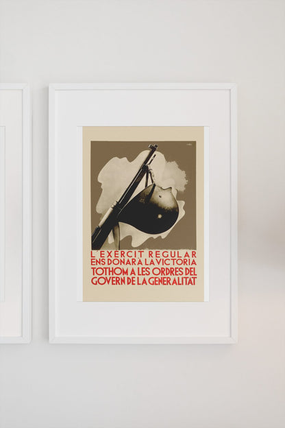 The Regular Army Will Give Us Victory poster on a light wall