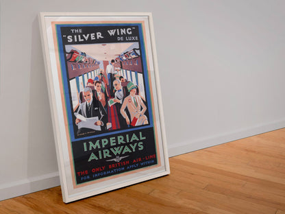 Silver Wing Imperial Airways poster in a white frame leaning against a wall