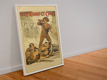 The Trumpet Calls — Australia poster in a white frame leaning against a wall