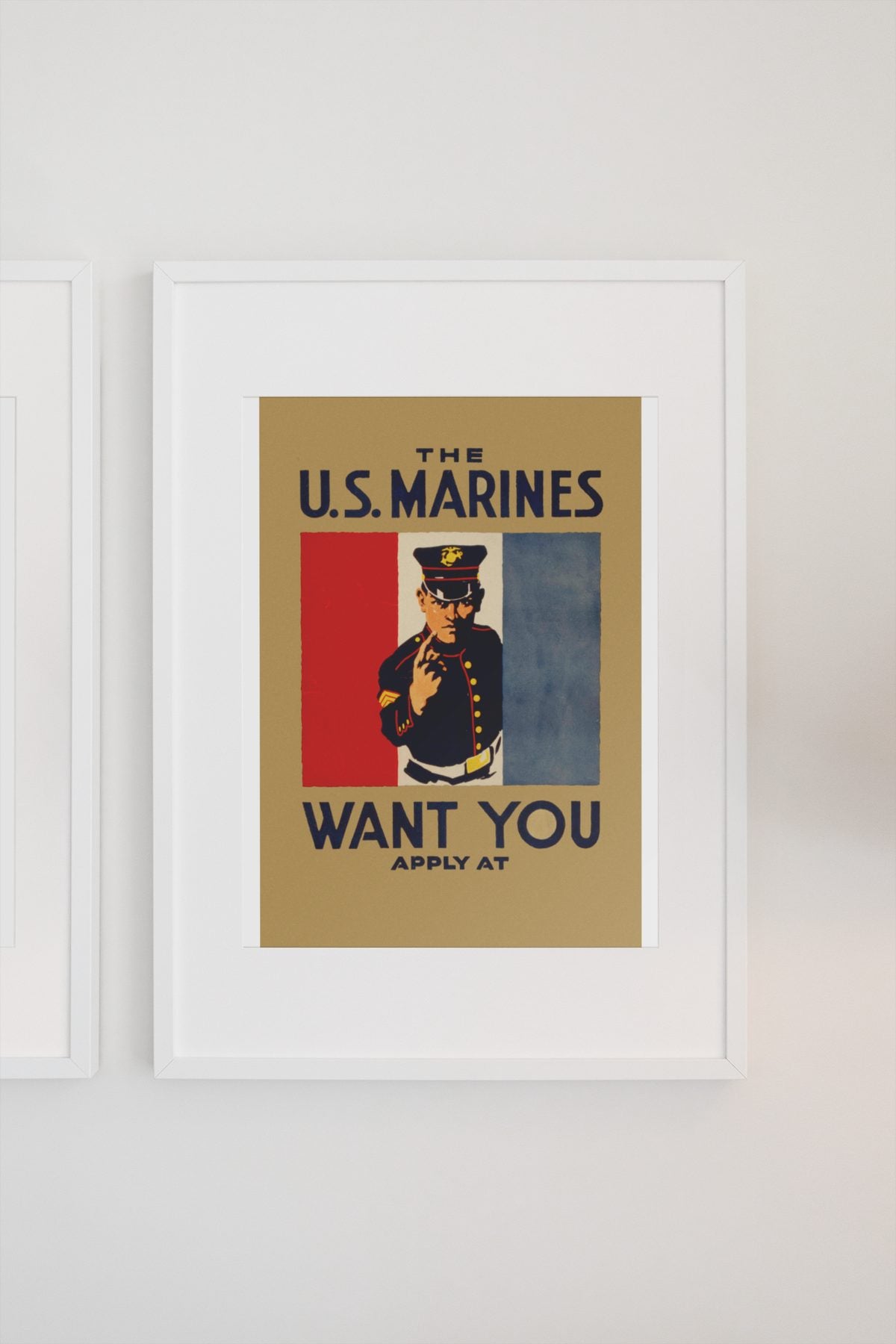 The US Marines Want You poster on a light wall