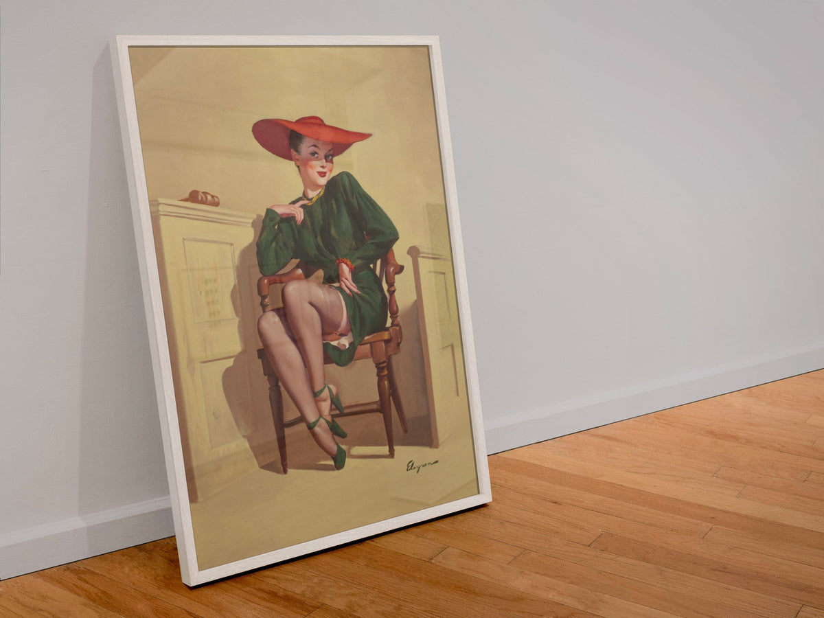 The Verdict Was WOW by Gil Elvgren, pin-up poster — leaning frame