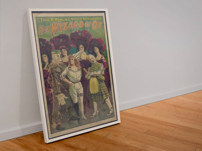 The Wizard of Oz Stage Musical poster in a white frame leaning against a wall