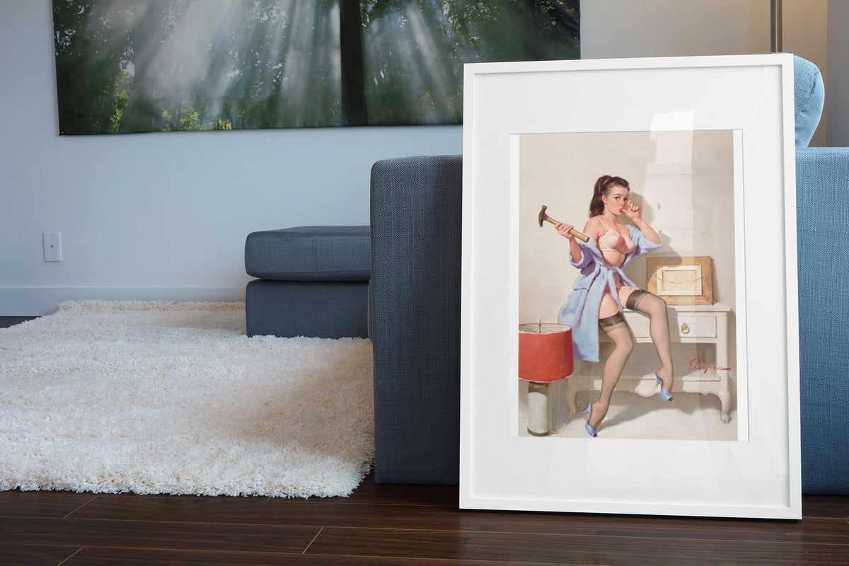 The Wrong Nail by Gil Elvgren, pin-up poster — living room wall