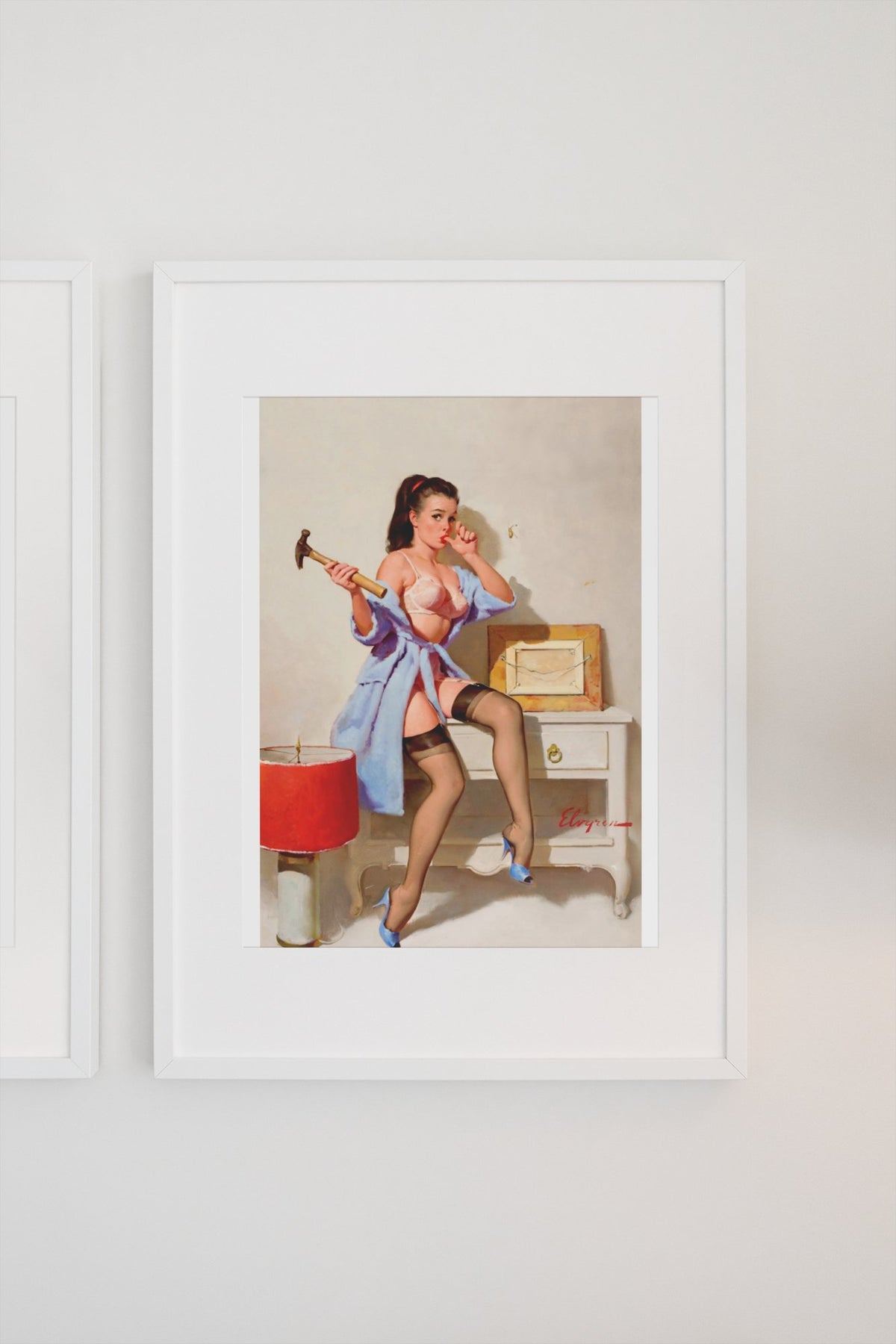 The Wrong Nail by Gil Elvgren, pin-up poster — gallery wall