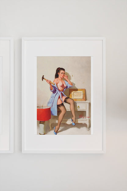 The Wrong Nail by Gil Elvgren, pin-up poster — gallery wall