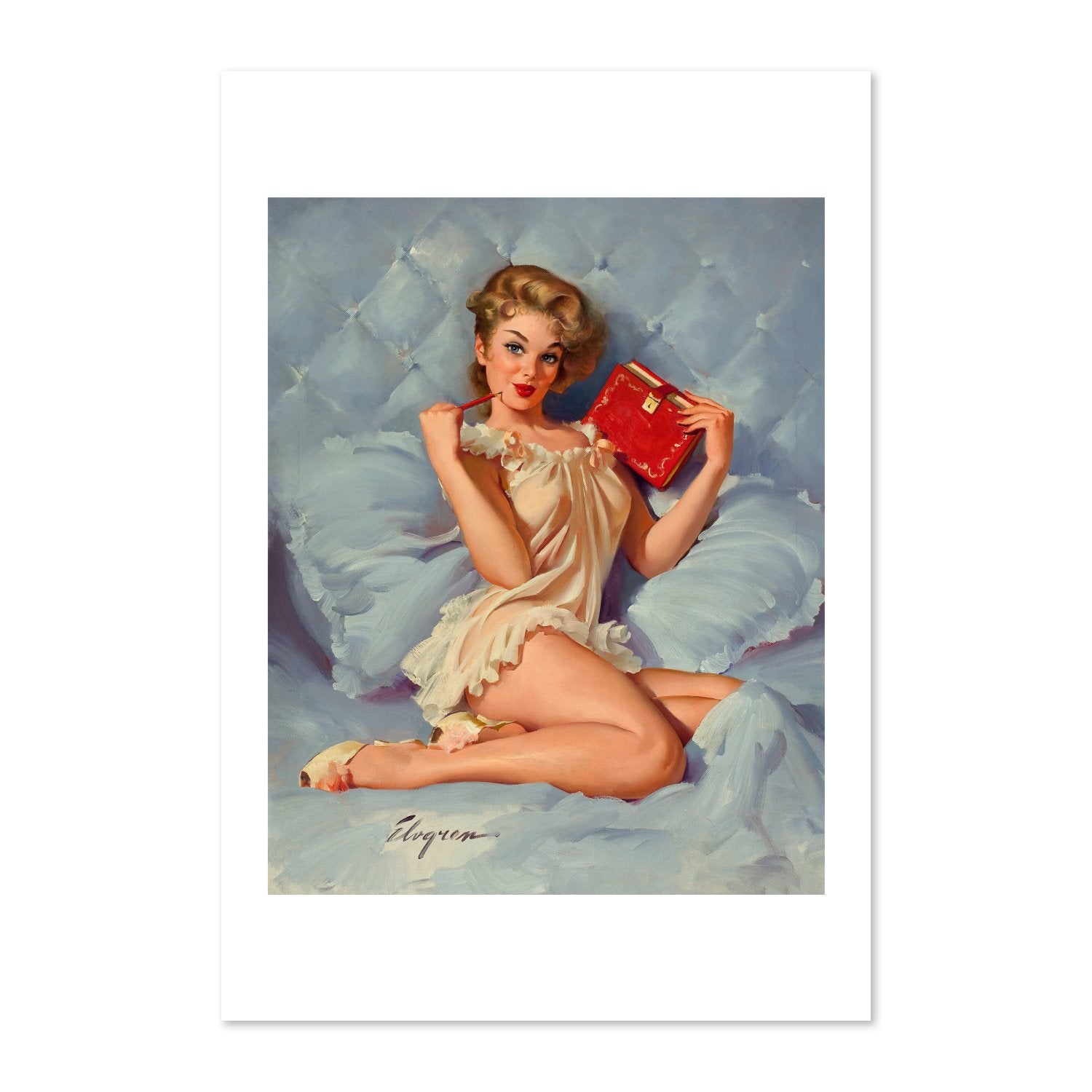 Thinking of You by Gil Elvgren, pin-up poster — framed print