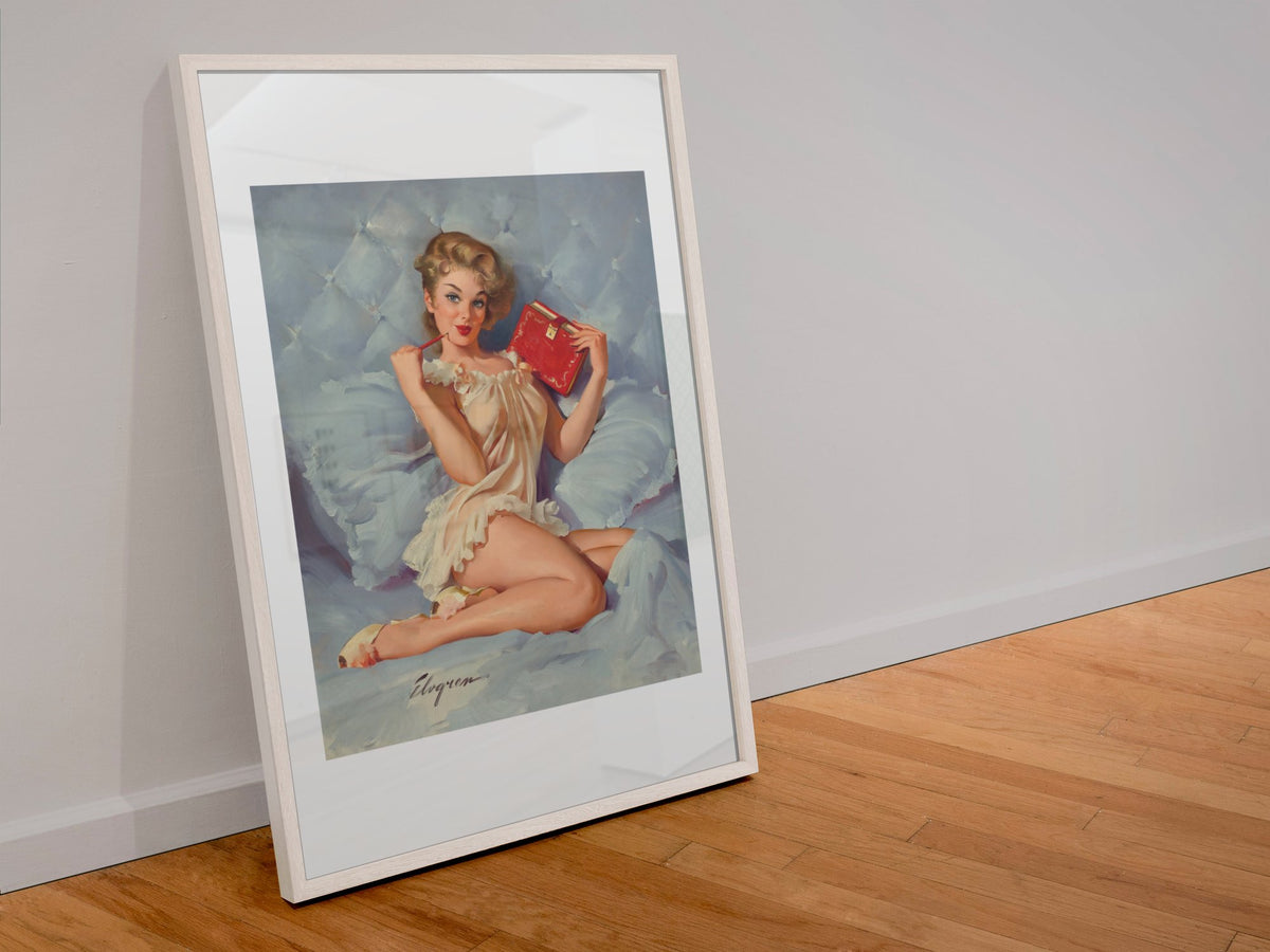 Thinking of You by Gil Elvgren, pin-up poster — leaning frame