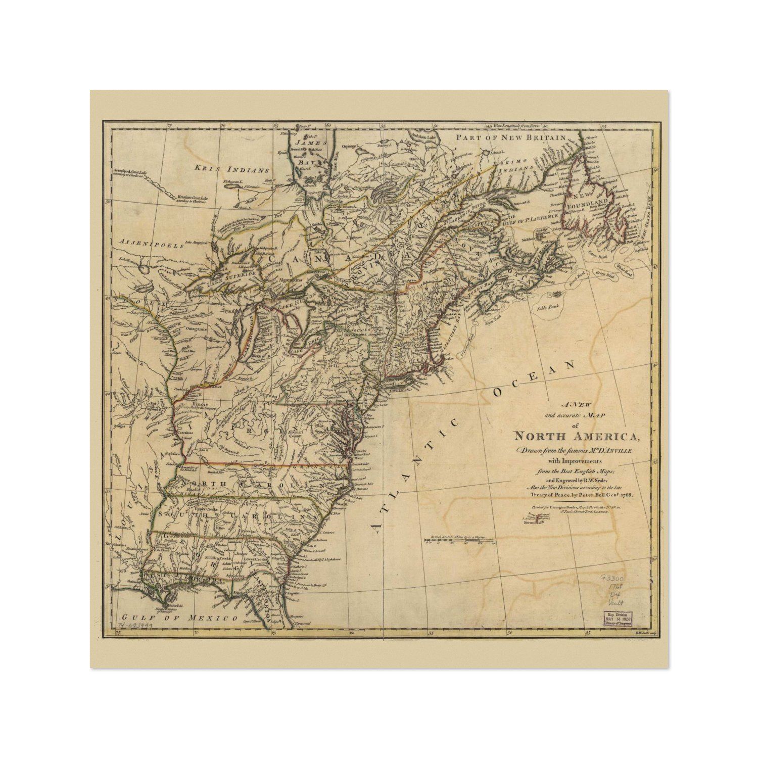 Thirteen Colonies 1771 Map vintage print