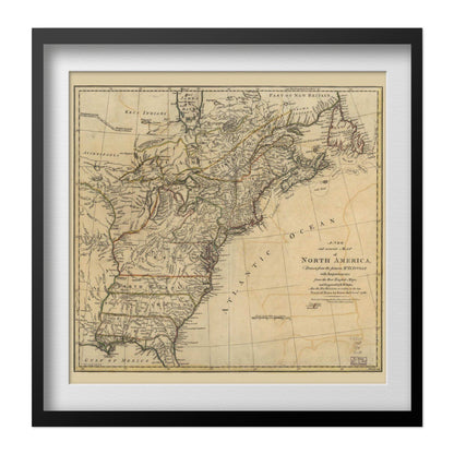Thirteen Colonies 1771 Map print in a black frame with a white mat