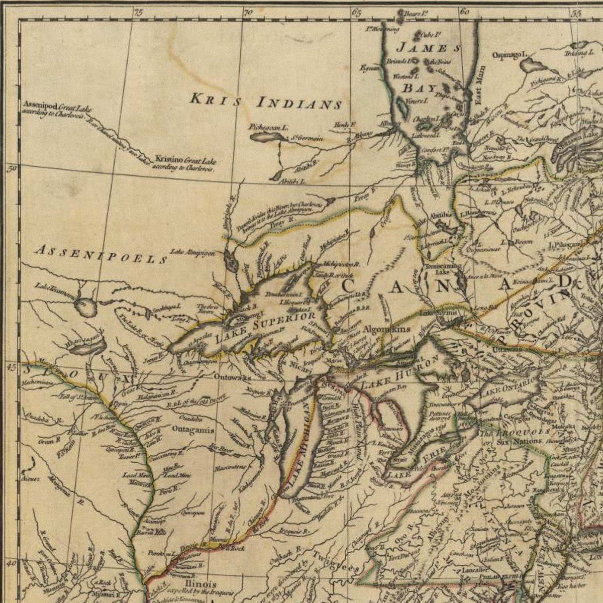 Close-up detail of the Thirteen Colonies 1771 Map