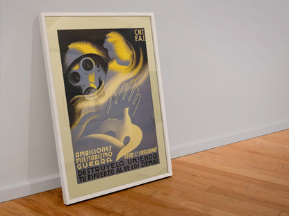This Is Fascism Destroy It poster in a white frame leaning against a wall