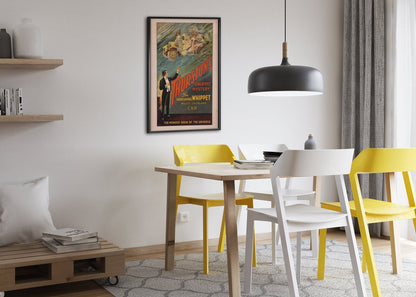 Thurston Vanishing Whippet Car poster framed above a dining table