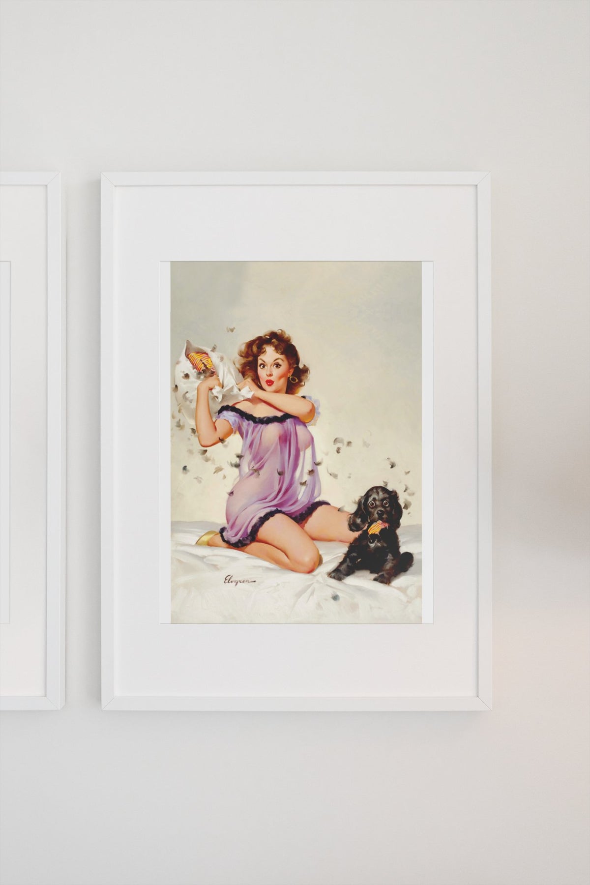Ticklish Situation by Gil Elvgren, pin-up poster — gallery wall