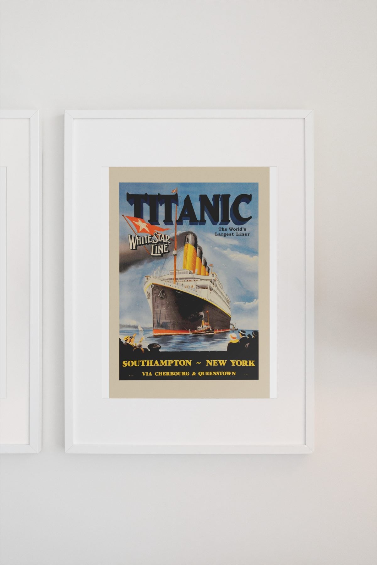 Titanic White Star Line poster on a light wall