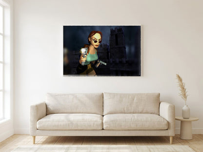 Tomb Raider III Key Art poster in a white frame in a living room