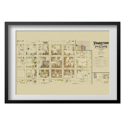 Tombstone 1880s Street Map print in a black frame with a white mat