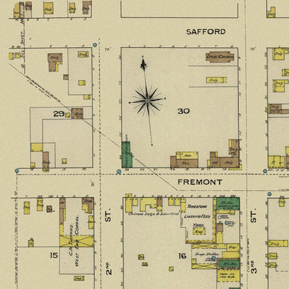 Close-up detail of the Tombstone 1880s Street Map