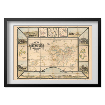 Tombstone Mining District 1881 Map print in a black frame with a white mat