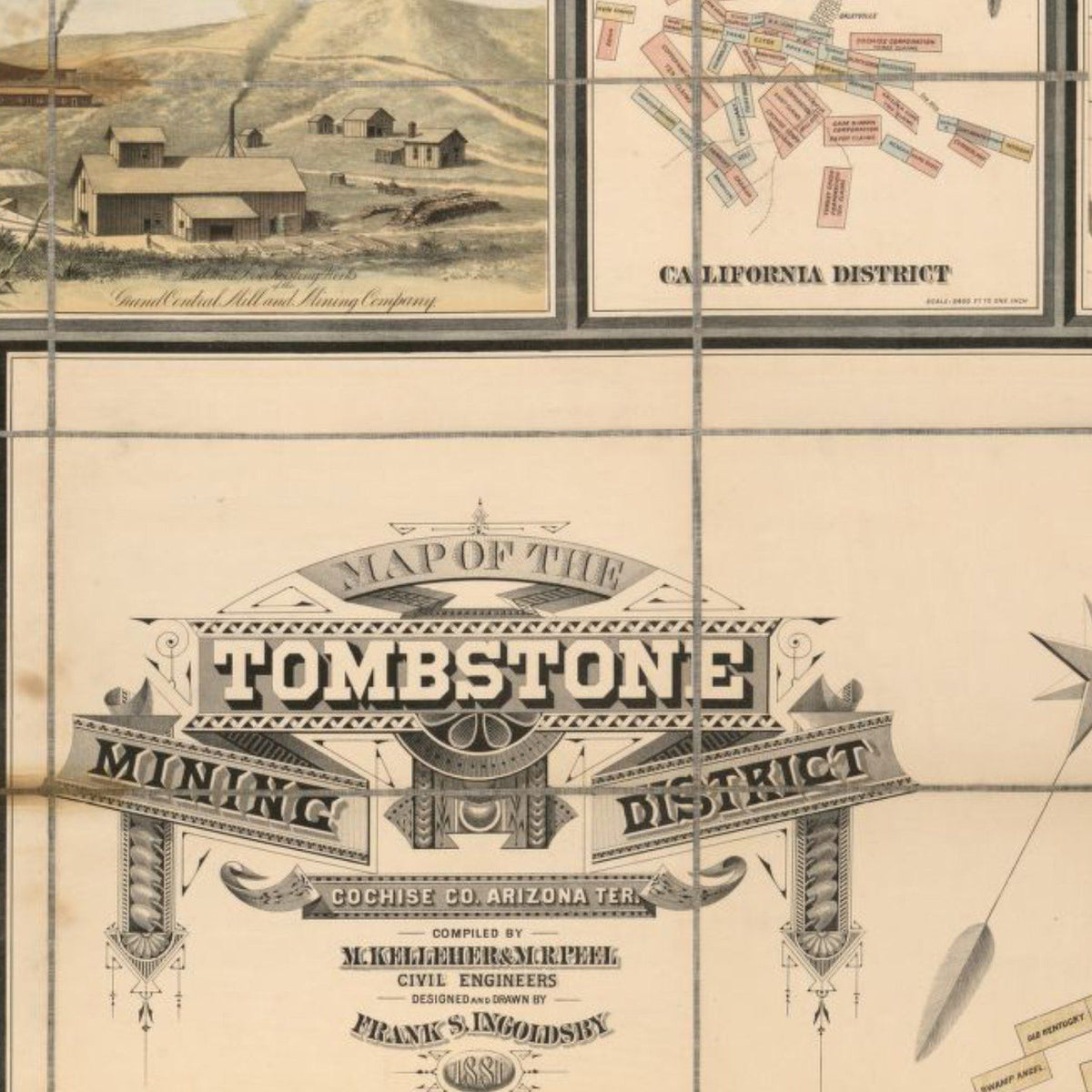 Close-up detail of the Tombstone Mining District 1881 Map