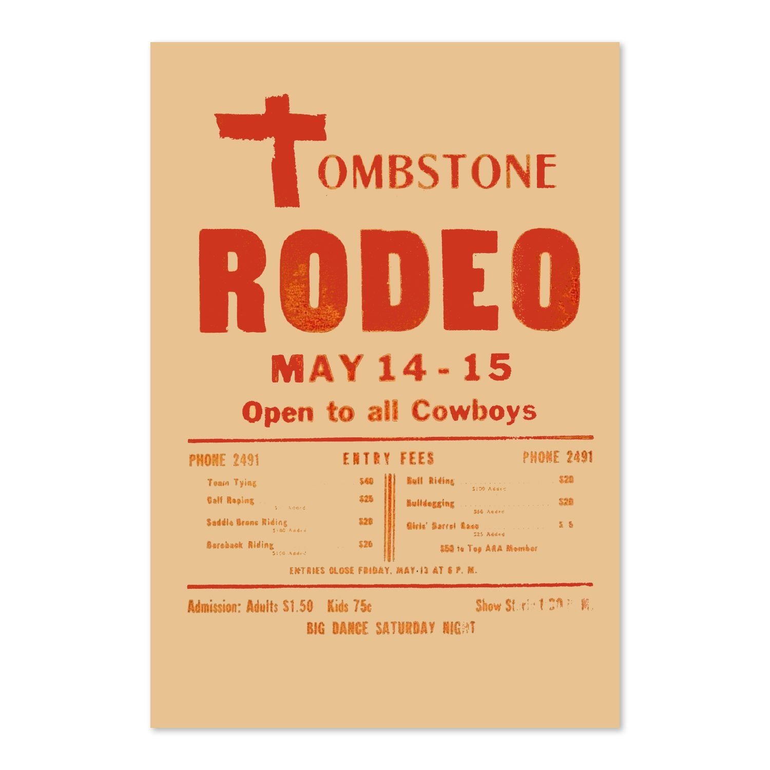 Tombstone Rodeo Open to All Cowboys poster print