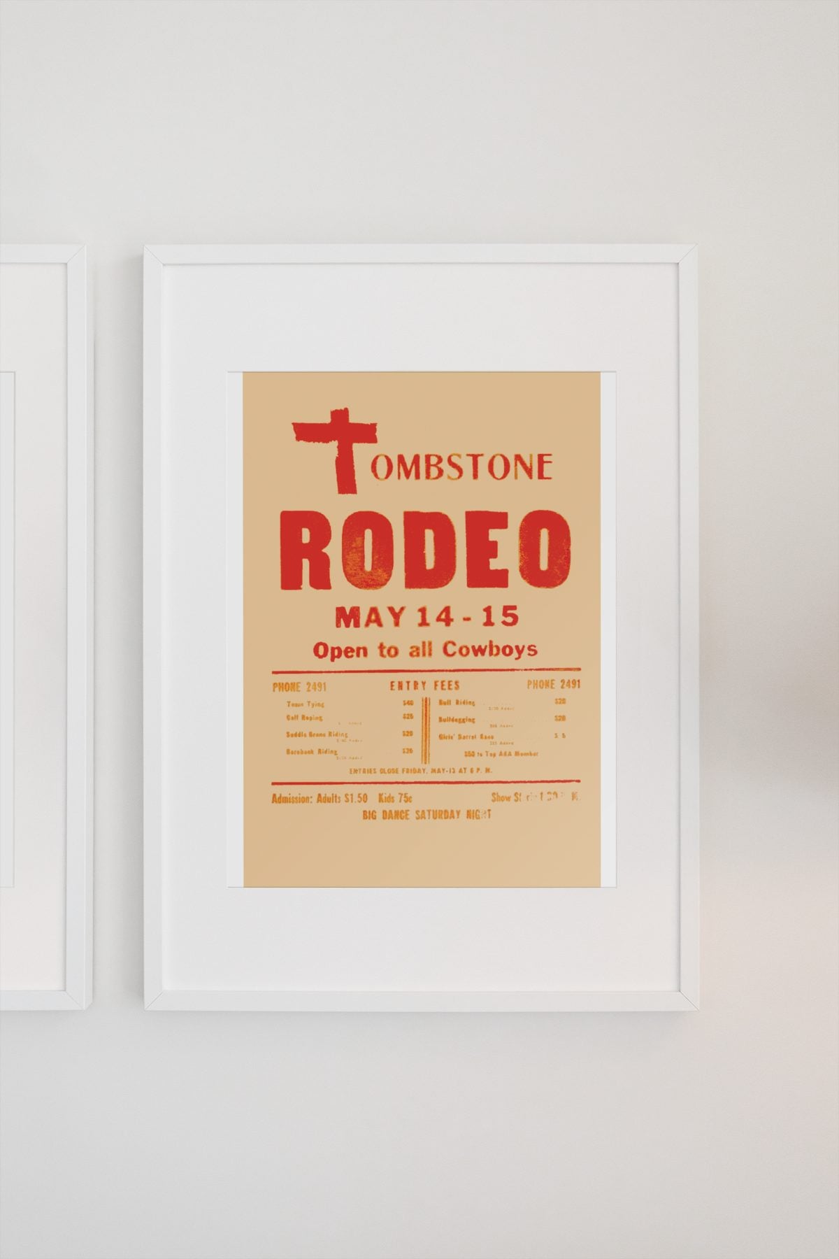 Tombstone Rodeo Open to All Cowboys poster on a light wall