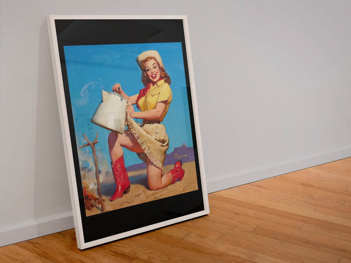 Tops in Service by Gil Elvgren, pin-up poster — leaning frame