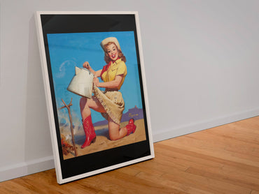 Tops in Service by Gil Elvgren, pin-up poster — leaning frame